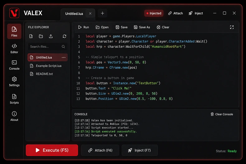 Valex Executor Interface — script editor and console